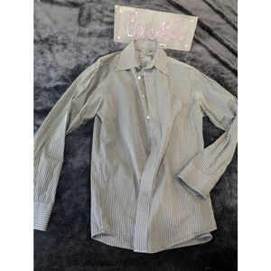 EUC Mens Express Black/ White/ Gray Pinstripe Button Up Shirt 
NO SIZE LISTED
